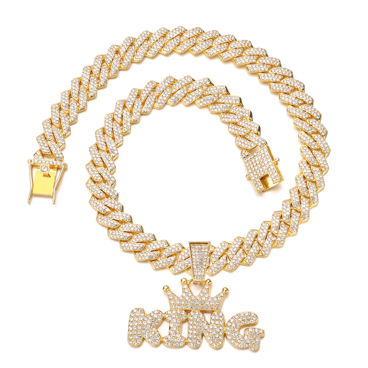 Hip Hop Crown King Pendant Necklace with Iced Out Cuban Link Chain for Men - Bling Rapper Pendant Jewelry