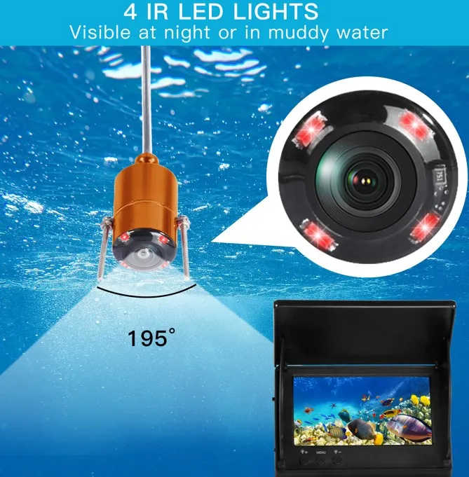 4.3 Inch Underwater Video Fish Finder Fishing Camera 195 Wide-angle Infrared Night Vision  Waterproof 30M 1000TVL