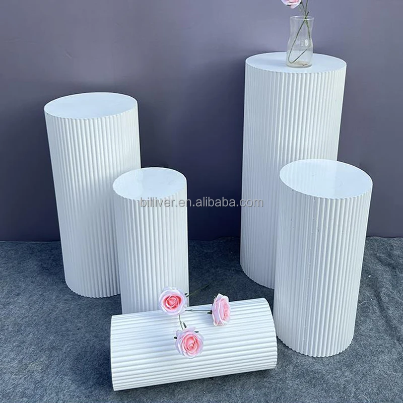 Metal Display Plinth Set Iron Round Backdrop Base White Cylinder Table Cake Stand for Birthday Wedding Party Event Decor