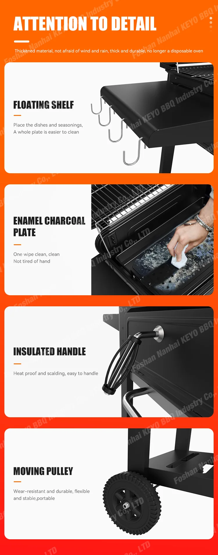 Heavy Duty Backyard Adjustable Height Bbq Barbeque Charcoal Smoker