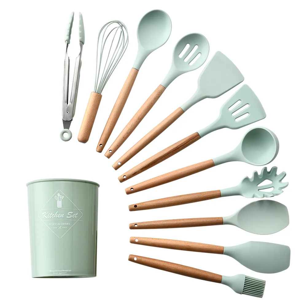 Cheer Collection 12 Piece Silicone Spatula Set with Wooden Handles,  Multicolor, 1 - Kroger