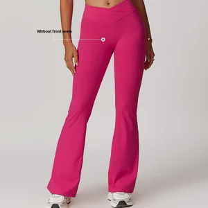 Custom Breathable Butt Lifting V Shape Wide Leg Yoga Pants Women High Waisted Workout Flared Pants Plus Size Solid