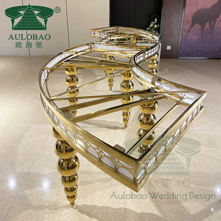 Современный простой дизайн мебели для мероприятий, обеденный стол из нержавеющей стали МДФ золотого цвета