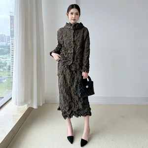 Miyake Pleated Set Hooded Cotton 2025 Autumn/Winter High-End Minimalist Design Solid Color Versatile Women's Two-Piece Set