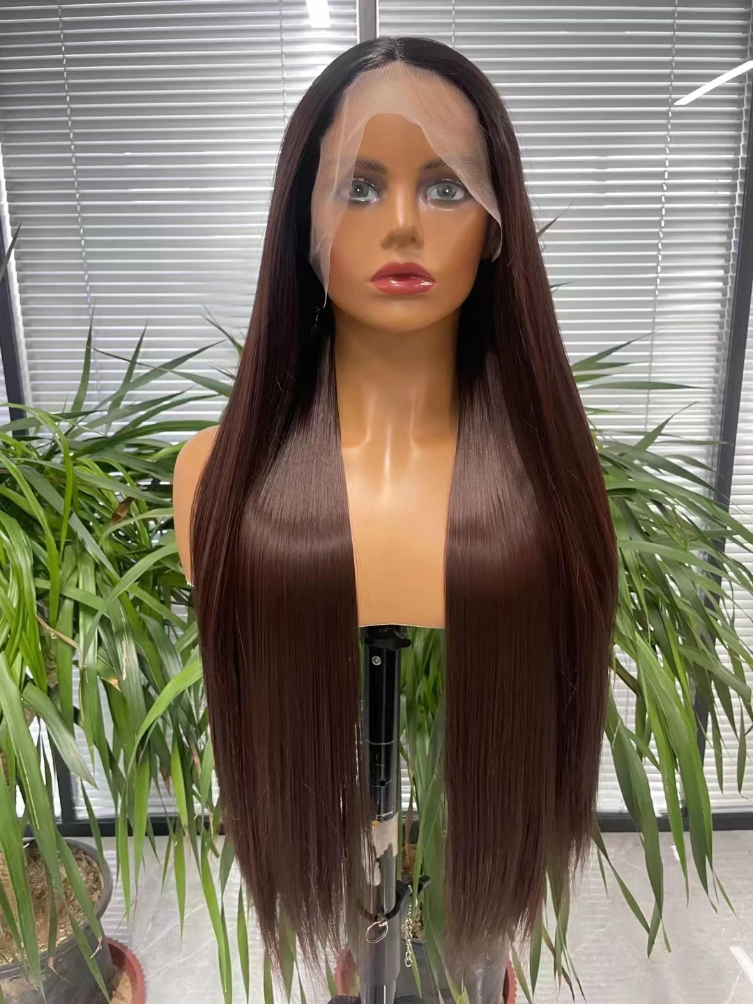 Synthetic Wig Fashion Long Black Straight Hair Wig Highlighting Blonde Hair Synthetic Wig for Girls