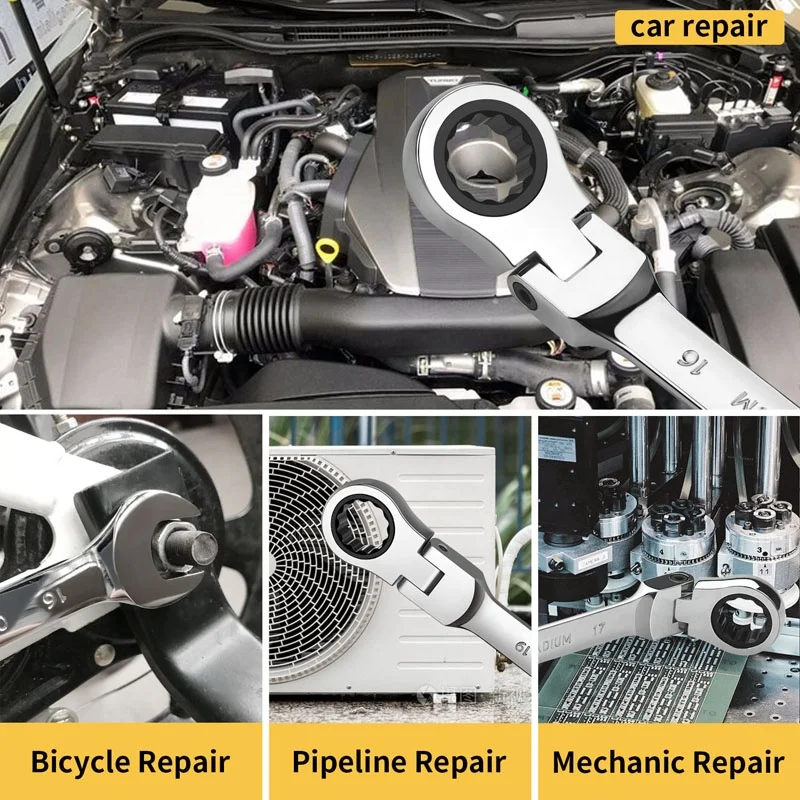 Набор гаечных ключей с трещоткой и гибкой головкой, комплект комбинированных гаечных ключей, ручные инструменты из хромованадиевой стали, Набор торцевых ключей с трещоткой