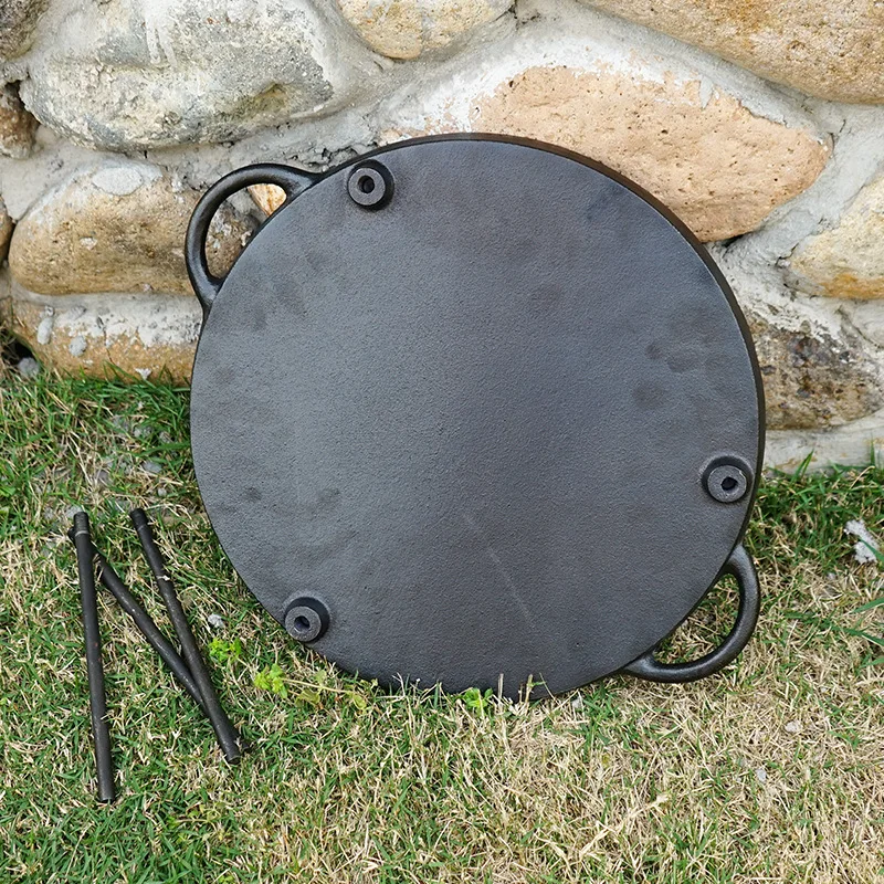 Outdoor Big Cast Iron BBQ griddle Plate Hot Plate Pans Round Shape Roast Barbecue Saucepan