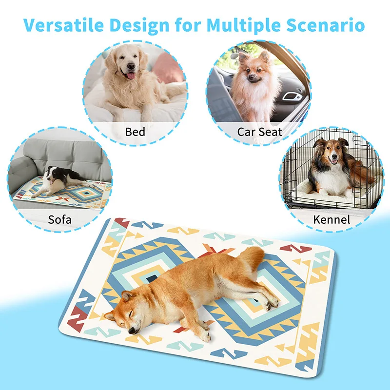 Bohemian Extra Large Self-Cooling Mat for Dogs Luxury Soft Washable Non-Toxic Summer Pet Indoor Bed Reusable Travel Pet Cooling