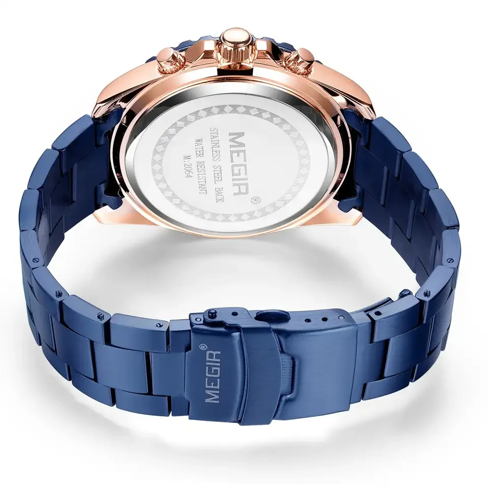MEGIR Orologio al quarzo da uomo impermeabile quadrante quadrato orologio da polso con cronografo cinturino in acciaio inossidabile lancette luminose data automatica, 2217 Nero Verde