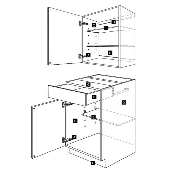 design kitchen China Modern Simple Houses Furniture Popular Custom Smart Prefab Grey Flat Pack Cupboard Kitchen Cabinets Set