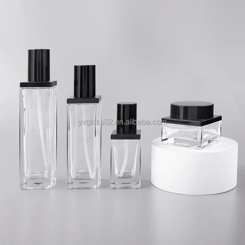 Luxury Cosmetic square glass bottle set Innovative design new style skincare glass packaging container cosmetic bottle supplier