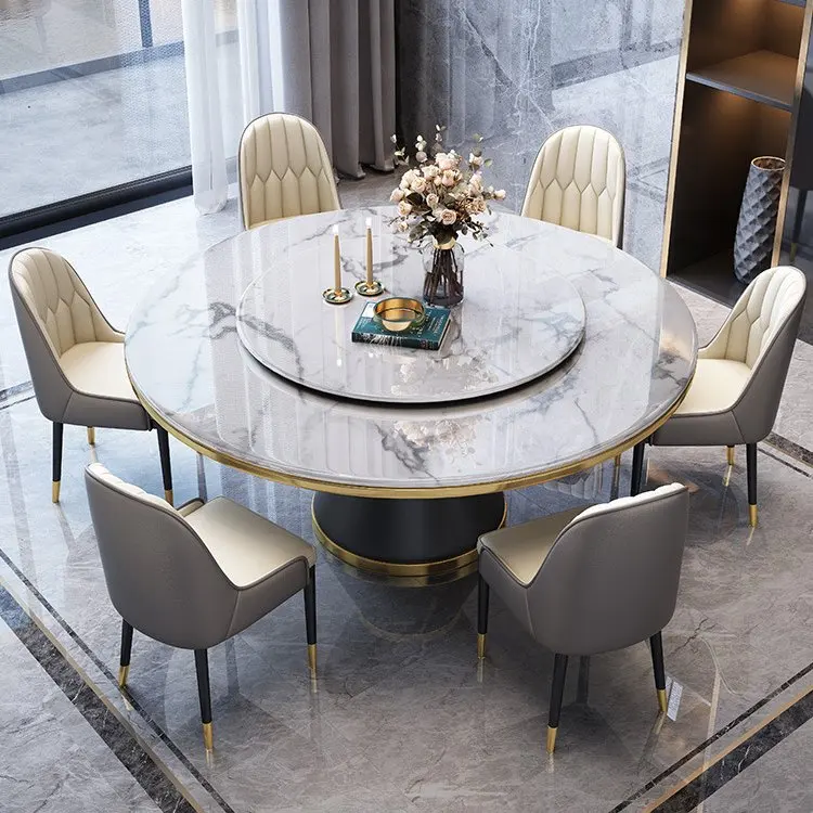 Modern design Round guangxi marble top with metal base dining table 333007