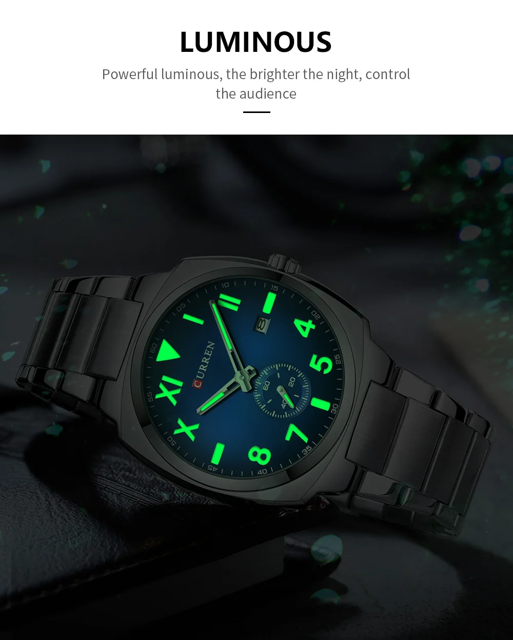 CURREN 8472 Stylish Elegance Men's Quartz Watches Number Scale Dial Stainless Steel Band Luminous Function Auto Date Wristwatch