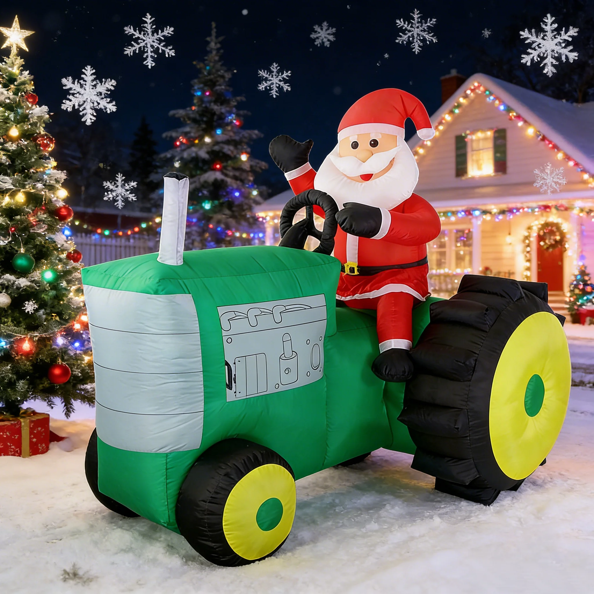 Christmas Inflatable Santa on Farming Tractor for Yard Decoration