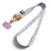 Bracelet de téléphone motif nuage violet, longueur ajustable avec entretoise.