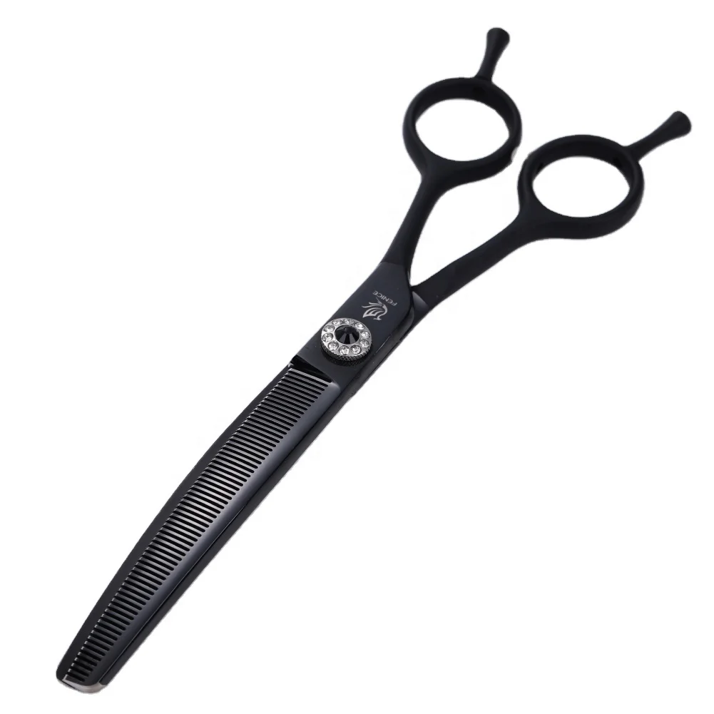 Fenice Latest Pet Dog Grooming Scissors Cutting Scissor Thinning Crystal Black Curved Tools Pet Cleaning for Dog 2020