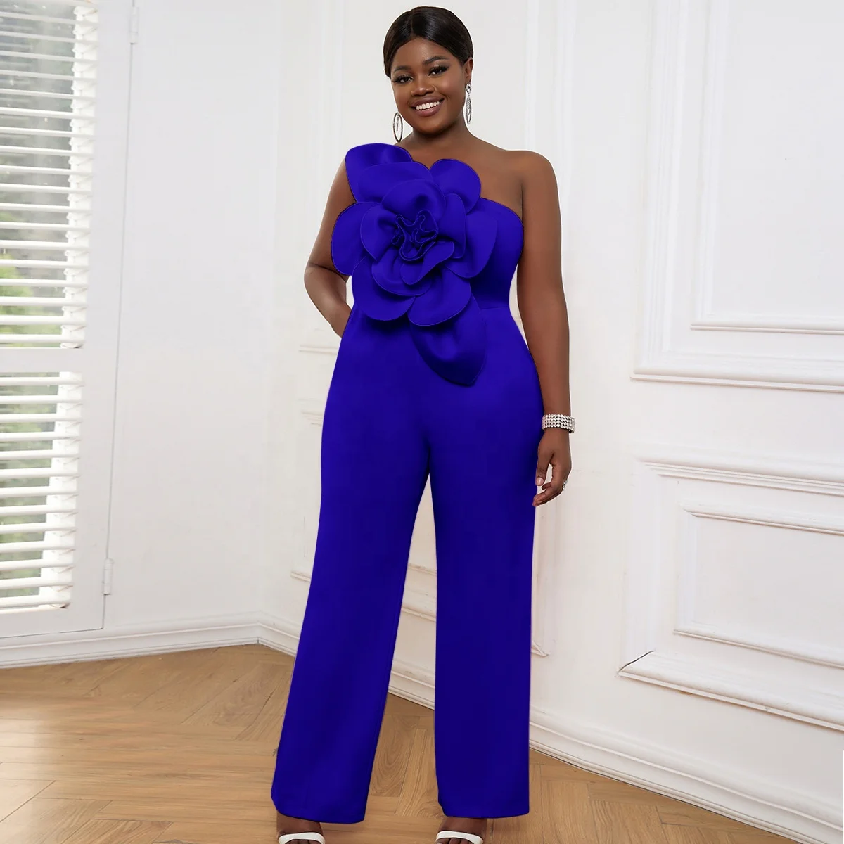 OUDINA Fashion Three-dimensional Flower One Shoulder Sleeveless