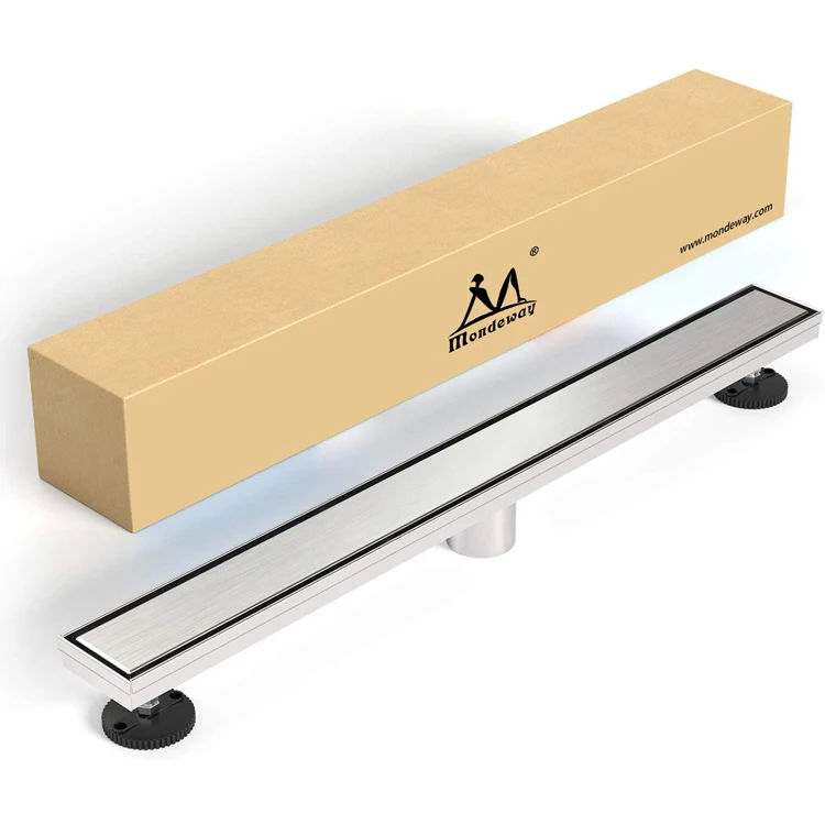 Mondeway Reversible 2-in-1 Flat Cover Brushed Nickel Stainless Steel Bathroom Floor Drain 24 Inch Linear Shower Drain