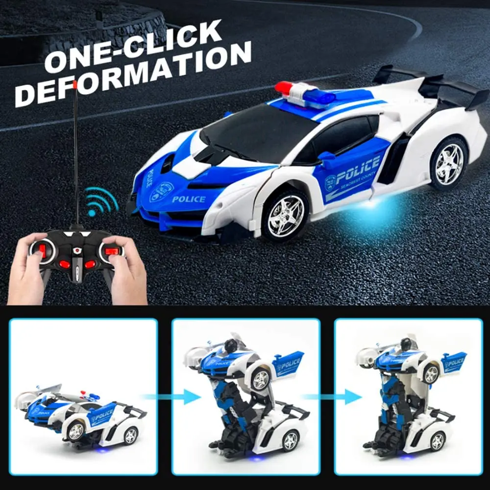 Remote Control Transforming Robot Car Toy For Kids 1:18 Scale Rc Police ...