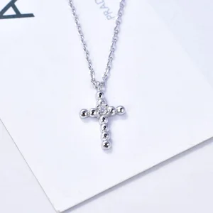 Daily Wear Women Aaa Cubic Zirconia 925 Sterling Silver Necklaces Rhodium Plated Beaded Cross Necklace