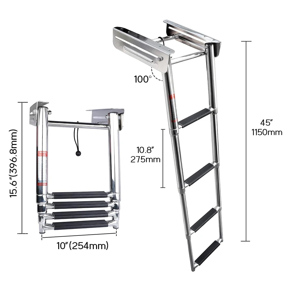 4-step Stainless Steel Boat Ladder Pontoon Boat Ladder Swim Deck Ladder ...