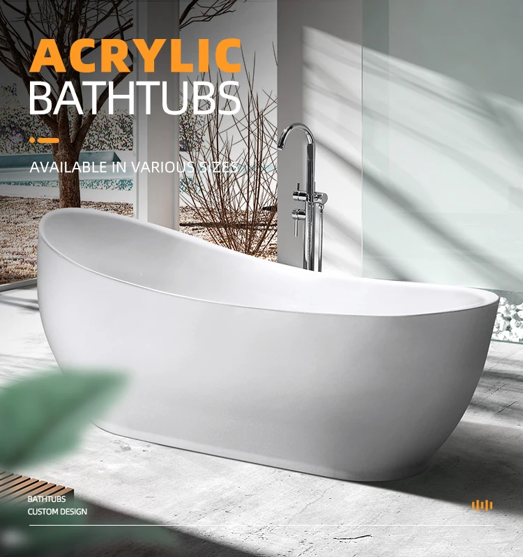 Bath Freestanding Solid Surface Tub Modern Stand Alone Acrylic Resin