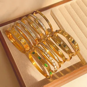 18K Gold Plated Cubic Zirconia Bangle Crystal Friendship Bracelet Jewelry Wedding Party Christmas Birthday Gifts Made China