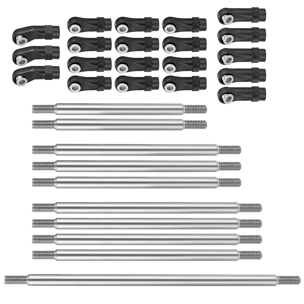 Reinforced Stainless Steel Linkage Link Rod and Plastic Ball Ends 10Pcs/Set  for Axial SCX10 II AXI90075 UMG10 1/10 RC Car Parts
