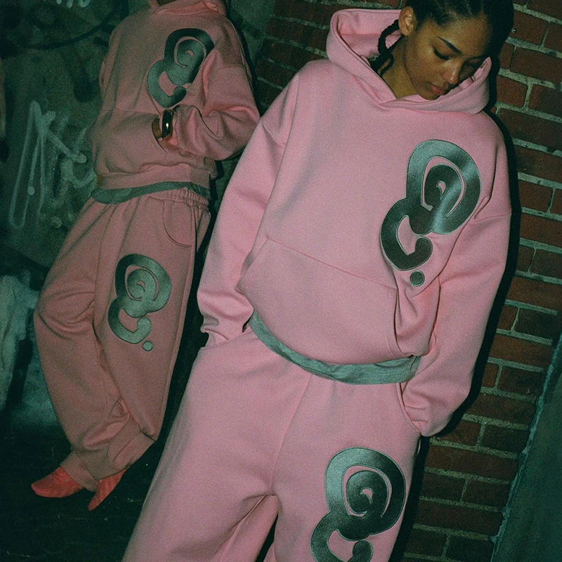 Custom French Terry Pink Oversized Hoodie and Sweatpants Set with 350grams Fabric Weight and 7 Days Sample Order Lead Time