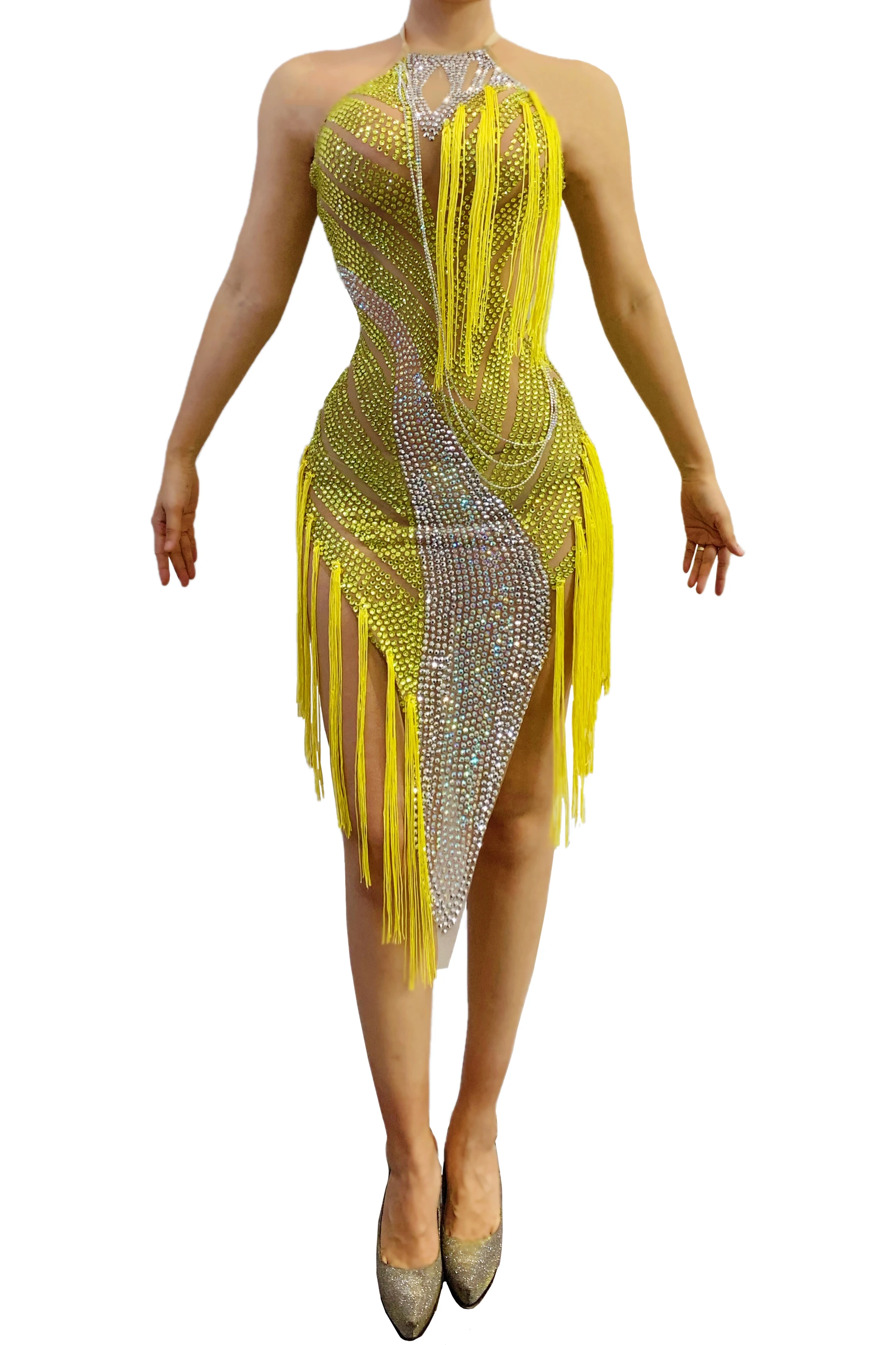 Novance Plus Size Spring Outfit Fringe Dress Tassel Sexy Hollow Out Dress  Long Fringed Beaded Women Vestido Dorado De Fiesta