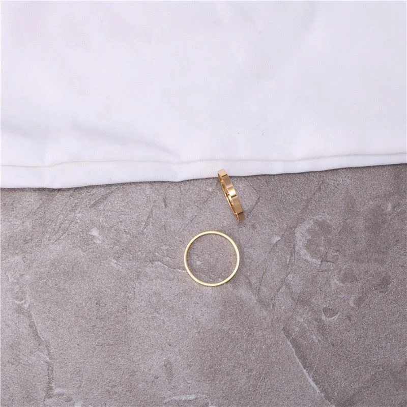 High End 18k Plain Gold Smooth Surface Rings Stainless Steel Trendy Simple Gold Plated Jewelry