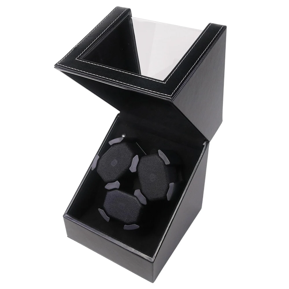 Remontoir de montres 3 emplacements en cuir PU noir PWW911 Remontoir de montres 3 emplacements en cuir PU noir PWW911