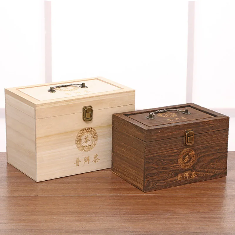 Handmade Rectangular Paulownia Wood Tea Storage Box with Hinged Lid and Handle Multifunctional Gift Wooden Box