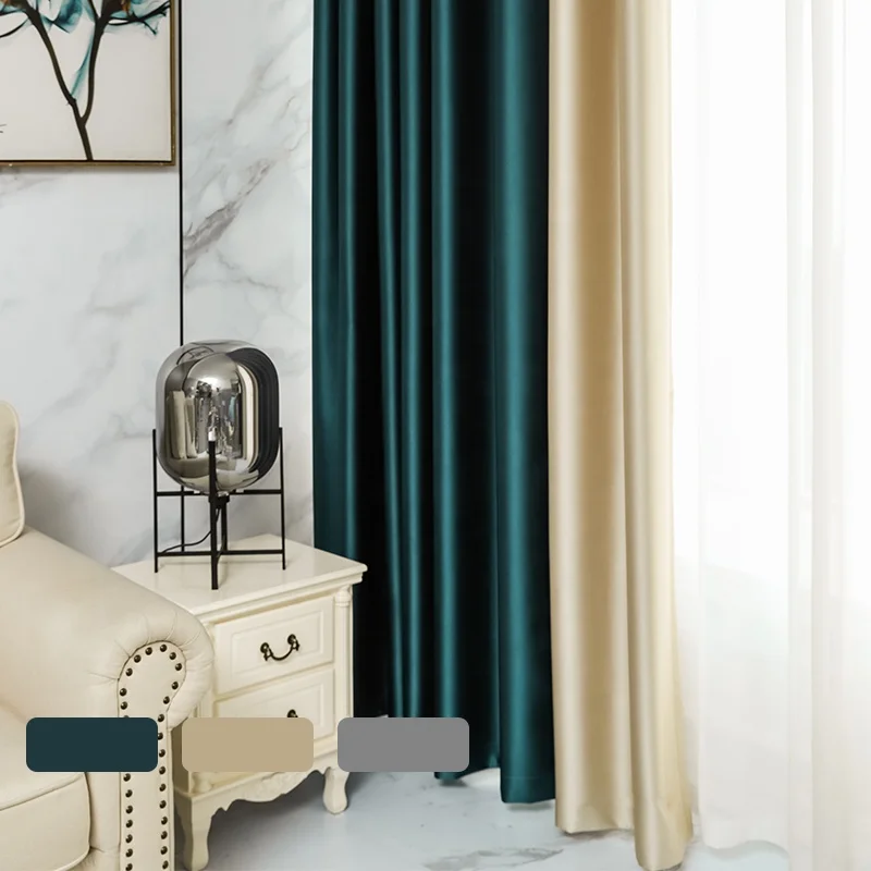 Latest Curtain Designs Modern Simple Color Splicing Thermal Insulated Blackout Curtains Ready Made for Living Room