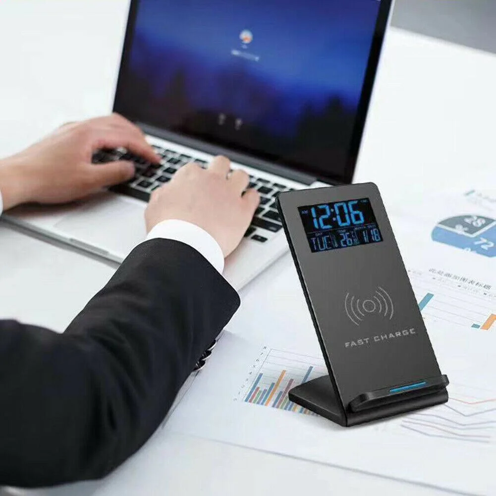 Smart Phone Fast Charging Station Phone Charger Desktop Wireless Charging Stand Mobile Phone Holder Alarm Clock