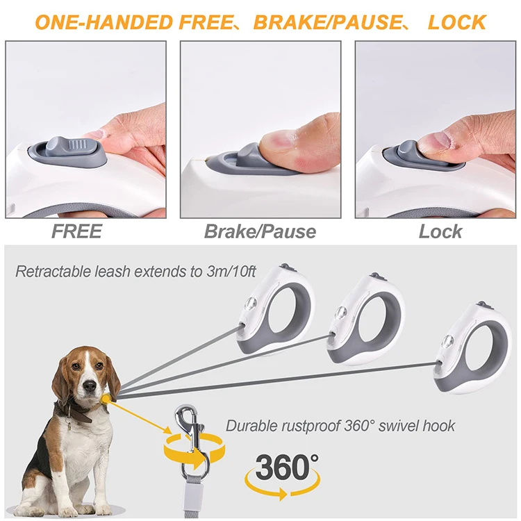 Retractable Dog Leash With Ultra Bright Led Light Handsfree 360 Tangle