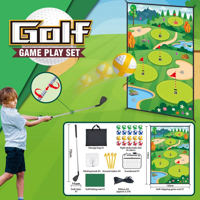 Samtoy Indoor Golf Training Aids Dart Mat Golf Chipping Net Floding Metal Golf Clubs 20PCS 4 Color Sticky Balls Game Toy