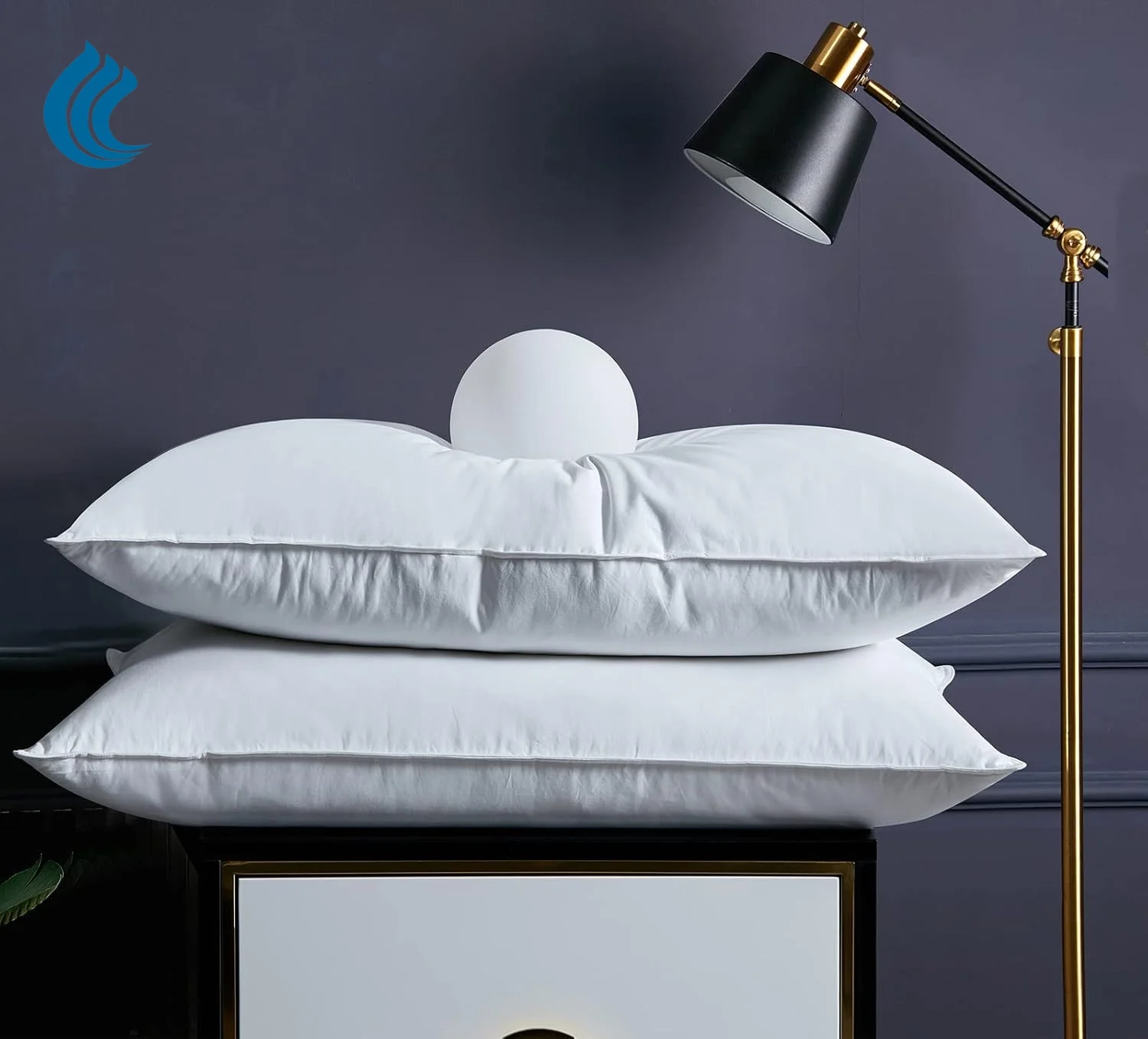 OCS RDS OEKO Luxury Hotel Style Queen King Size Organic Cotton Fabric Natural White Washed Goose Down Feather Bed Pillows
