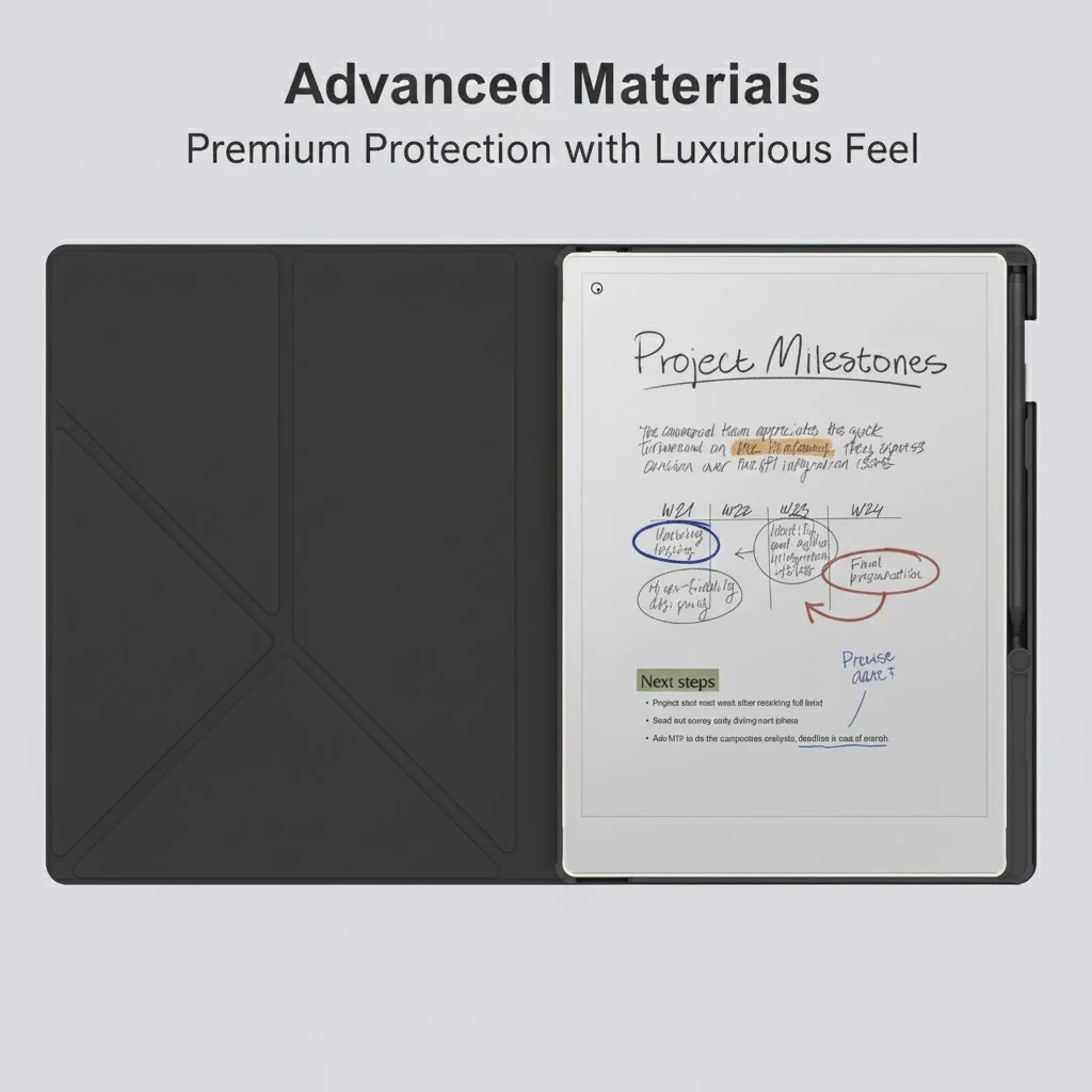 Laudtec  PC+PU Leather E-Reader Case with Pen Slot & K-Shaped Kickstand for Viewing For Remarkable Paper Pro , Black