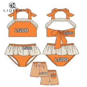 LIQIAO Custom Kids Swimwear Set Ruffled Bikini & Shorts Children Logo Print Swimsuits OEM Low MOQ