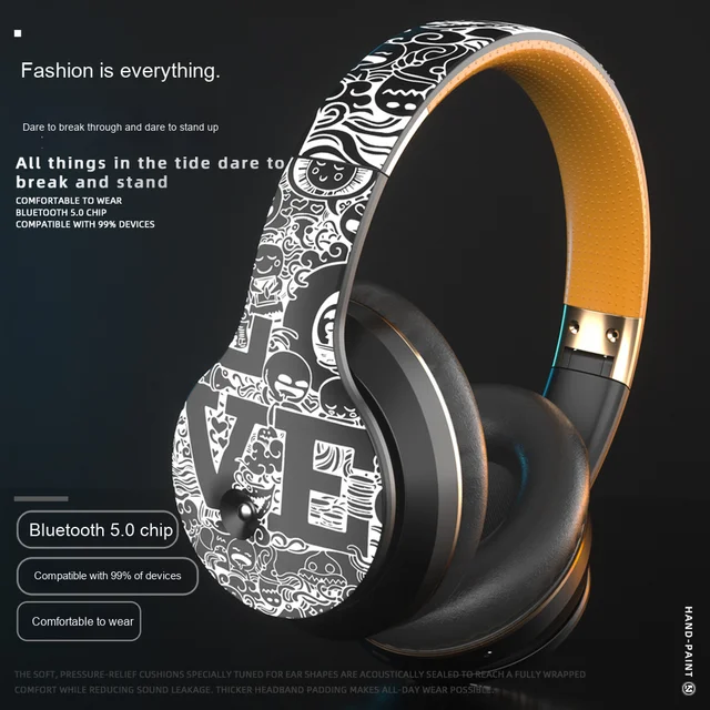 Private Model Jl Chipset El-B1 Graffiti for Bluetooth 5.0 USB Wireless Over-Ear Headset for Sports Music Gaming-Head-Mounted