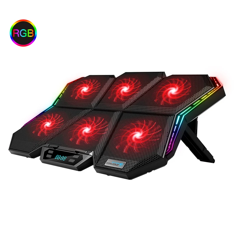 Coolcold OEM Notebook Cooling Pad LED Screen Slient Laptop 6 Fans RGB Cooler