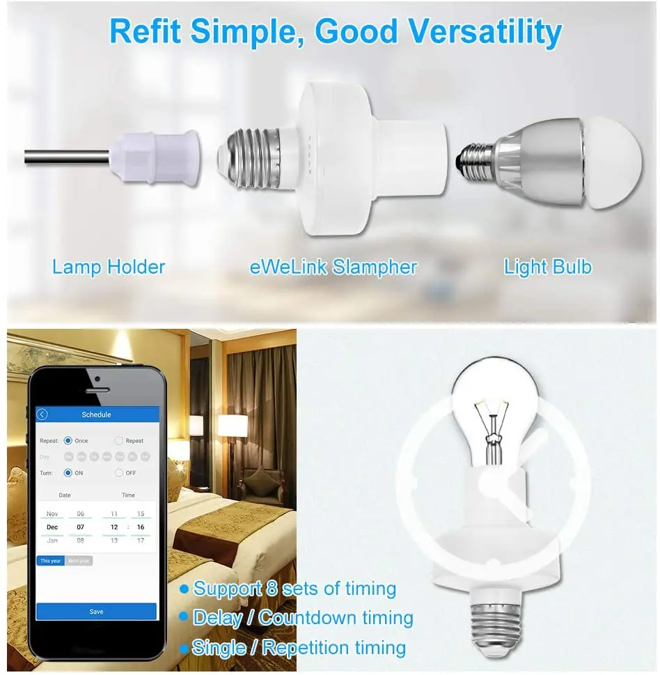 Wholesale Smart WiFi Light Bulb Socket Smart E27 E26 Electric Light Bulb  Socket Smart Remote Control Bulb Socket for Lamp From m.