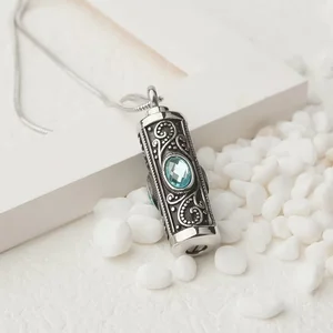 Custom Vintage Retro Pendant Necklace Purple Crystal Stainless Steel Urn Cremation Jewelry Unisex Gift