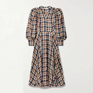 Clothing Manufacturer Custom Spring Autumn Polo Collar Long Sleeve Elegant Casual Women Midi Shirt Dress