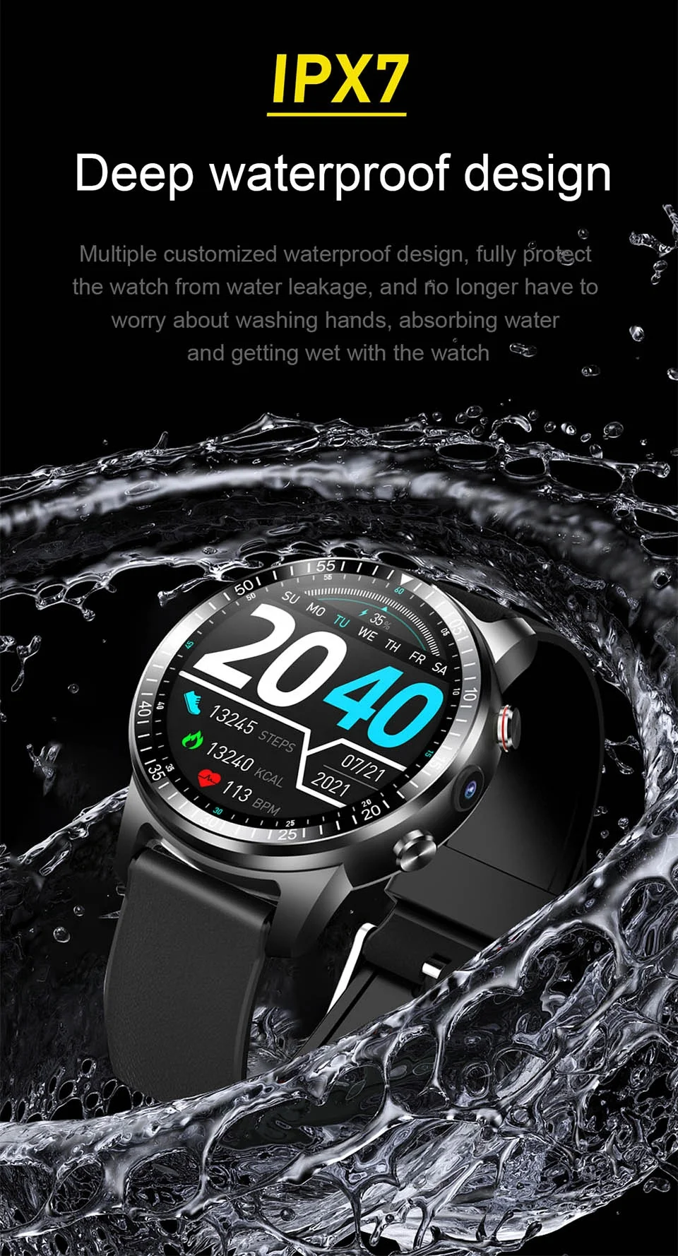 Full Round Screen IP67 Waterproof Smart Watch UNIWA KW390 WIFI GPS 4g Android Phone Watch Support google Play Store