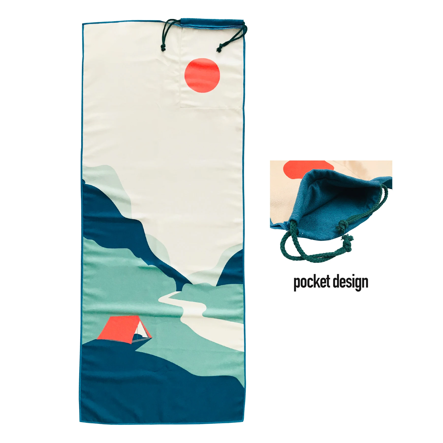 Custom Design Recycled Quick Dry Rectangle Zip Sand Free Microfiber Beach Towel with Zip Pocket