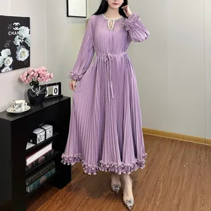 New Arrival 2025 Women's Elegant Dress High Quality Long Sleeve Ruffled Dress Polyester Fabric Dresses Women Party