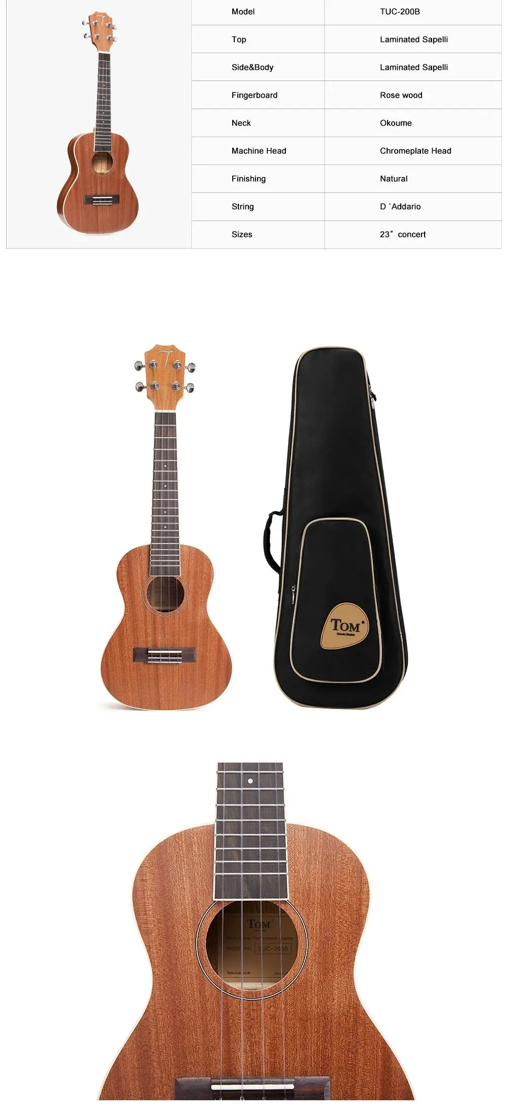 4 String Concert Ukulele Instrument Wholesale Ukulele Tom 23 Inch