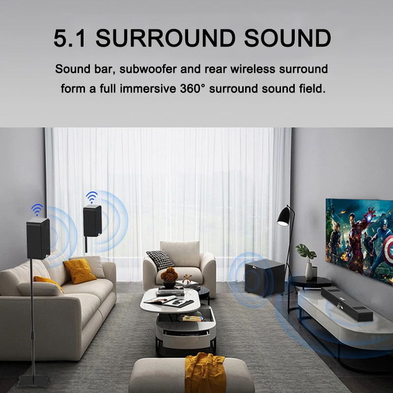 Speaker Soundbar Nirkabel Inci dengan Subwoofer, Speaker TV Nirkabel 35  Inci dan Speaker Suara Surround Belakang untuk Teater Rumah